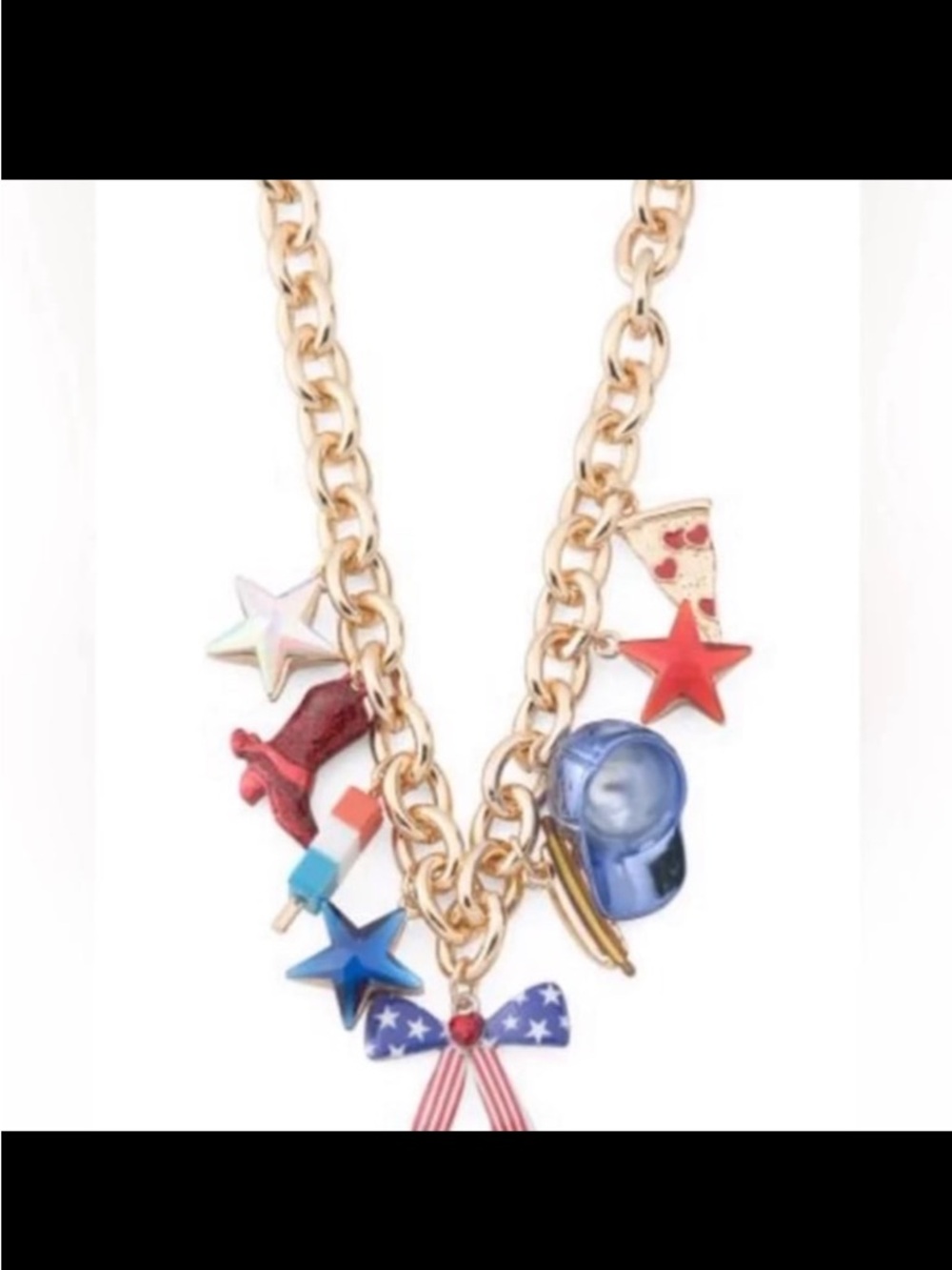 BETSEY JOHNSON Americana Patriotic Pride Red, White & Blue Charm Necklace NWT